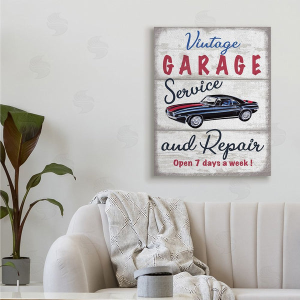 Stupell Industries Elizabeth Tyndall | Vintage Garage Service Sign Rustic Plank Pattern Wall Art