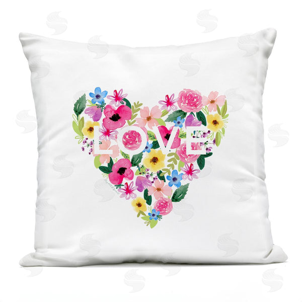 Stupell Industries Elizabeth Tyndall | Vivid Floral Blossoms Heart Shape Love Text Printed Throw Pillow