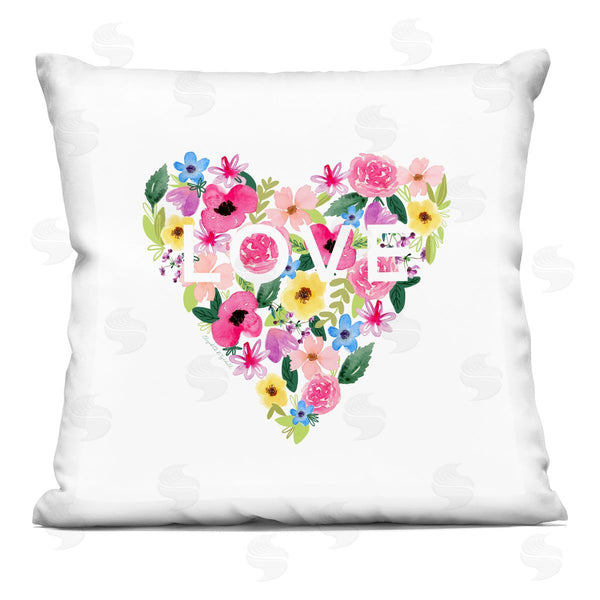 stupell industries Elizabeth Tyndall | Vivid Floral Blossoms Heart Shape Love Text Printed Throw Pillow