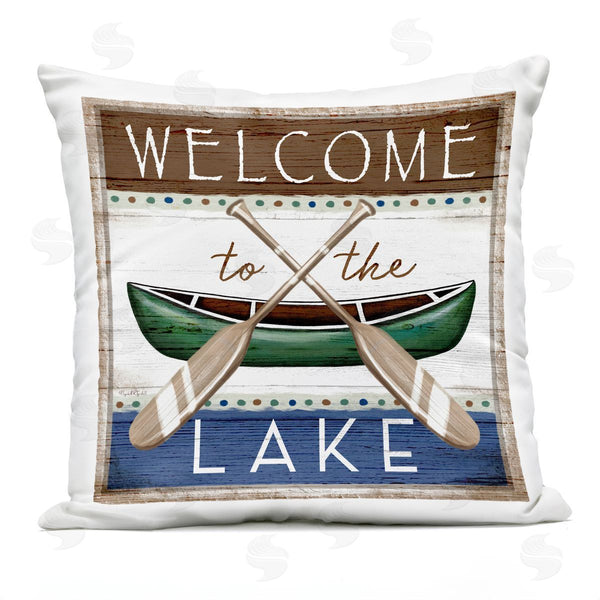 Stupell Industries Elizabeth Tyndall | Welcome To Lake Rustic Canoe Crossed Paddles Printed Throw Pillow