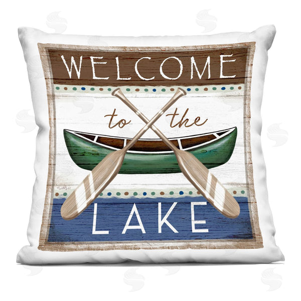 stupell industries Elizabeth Tyndall | Welcome to Lake Rustic Canoe Crossed Paddles Printed Throw Pillow