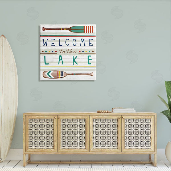 Stupell Industries Elizabeth Tyndall | Welcome To Lake Striped Boat Oars Wall Art