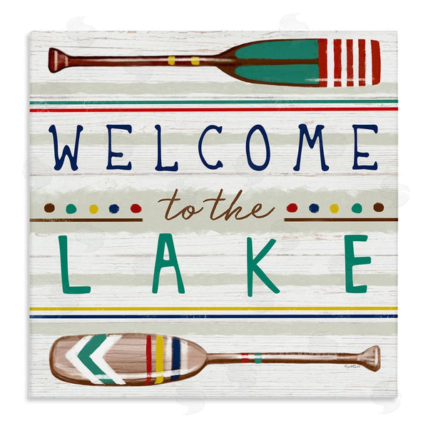stupell industries Elizabeth Tyndall | Welcome to Lake Striped Boat Oars Wall Art