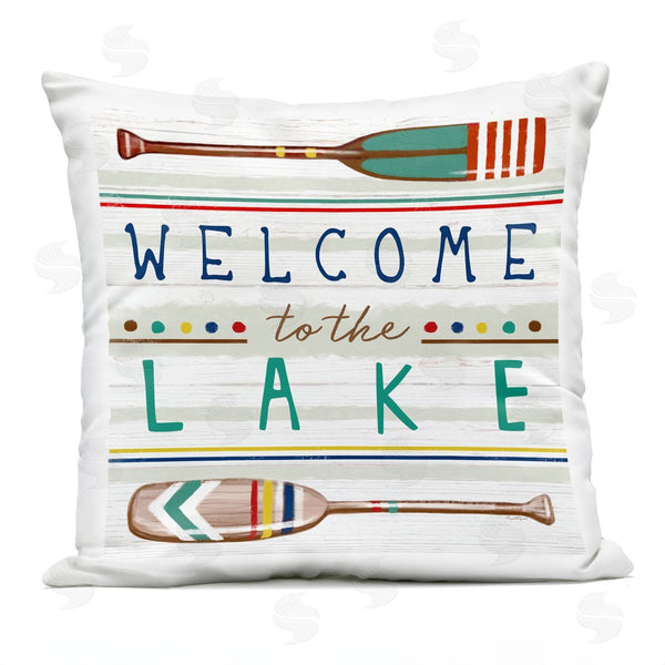 Stupell Industries Elizabeth Tyndall | Welcome To Lake Striped Oars Printed Throw Pillow
