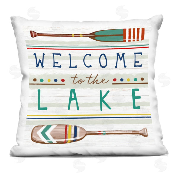 stupell industries Elizabeth Tyndall | Welcome to Lake Striped Oars Printed Throw Pillow