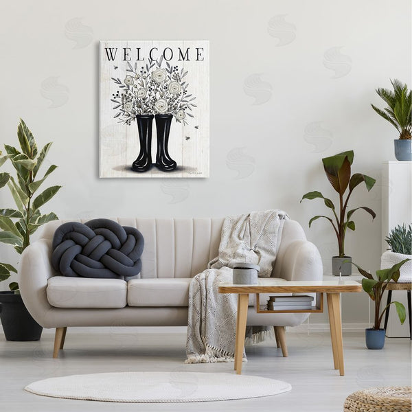 Stupell Industries Elizabeth Tyndall | Welcome White Roses Gardening Boots Outdoors Insect Sign Wall Art