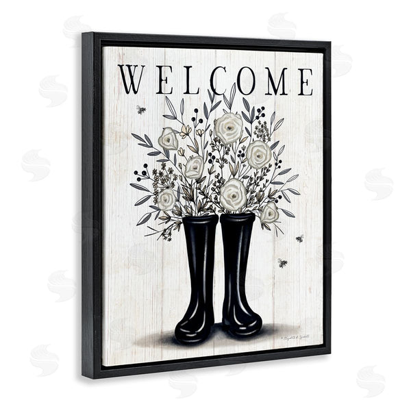 Stupell Industries Elizabeth Tyndall | Welcome White Roses Gardening Boots Outdoors Insect Sign Wall Art