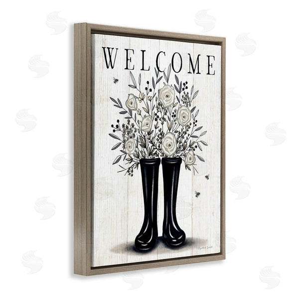 Stupell Industries Elizabeth Tyndall | Welcome White Roses Gardening Boots Outdoors Insect Sign Wall Art