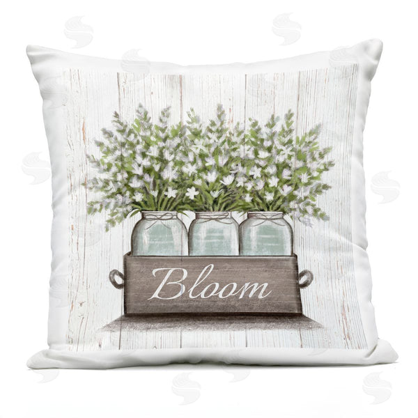 Stupell Industries Elizabeth Tyndall | White Wildflowers In Jars Bloom Sentiments Printed Throw Pillow