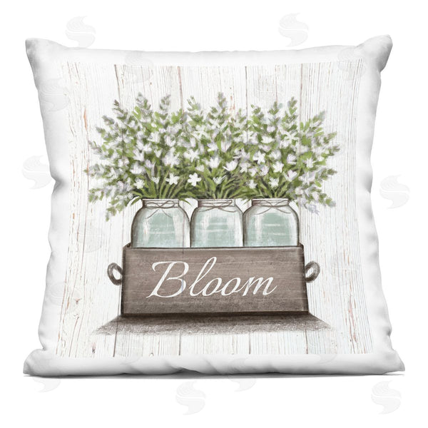 stupell industries Elizabeth Tyndall | White Wildflowers in Jars Bloom Sentiments Printed Throw Pillow