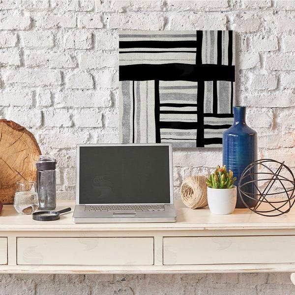 Stupell Industries Ellie Roberts | Abstract Perpendicular Lines Black Grey Beige Wall Art