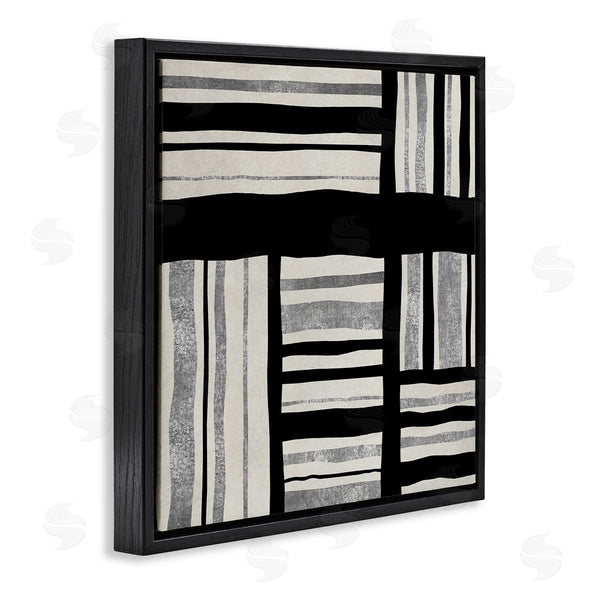 Stupell Industries Ellie Roberts | Abstract Perpendicular Lines Black Grey Beige Wall Art
