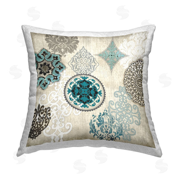 Stupell Industries Ellie Roberts | Beige & Blue Boho Pattern Printed Throw Pillow