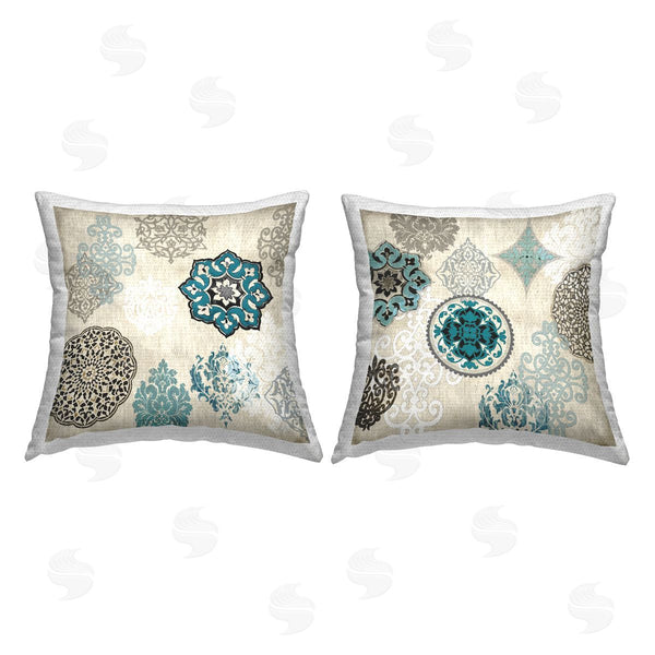 Stupell Industries Ellie Roberts | Blue & Beige Boho Pattern Printed Throw Pillow Set