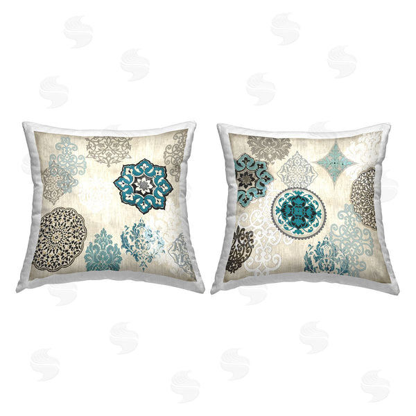 stupell industries Ellie Roberts | Blue & Beige Boho Pattern Printed Throw Pillow Set