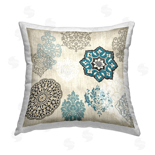 Stupell Industries Ellie Roberts | Blue Boho Fractals Printed Throw Pillow