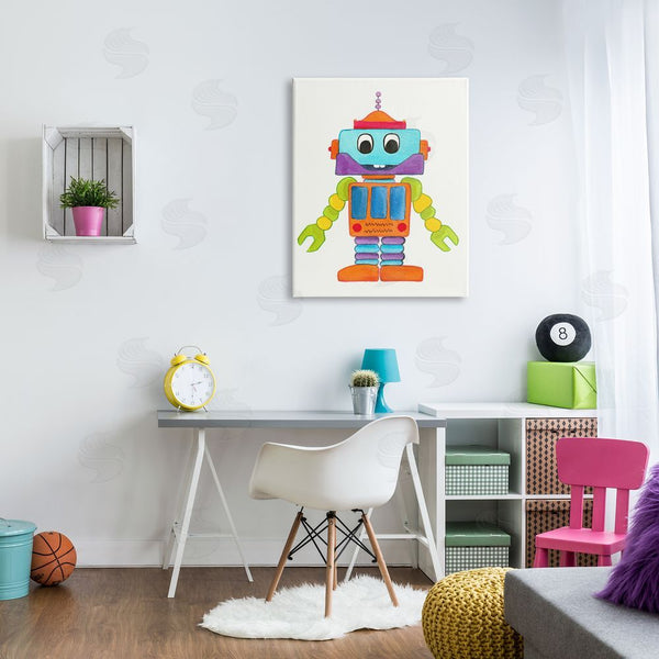 Stupell Industries Elvira Errico | Bold Smiling Robot Vivid Playful Kids Illustration Wall Art