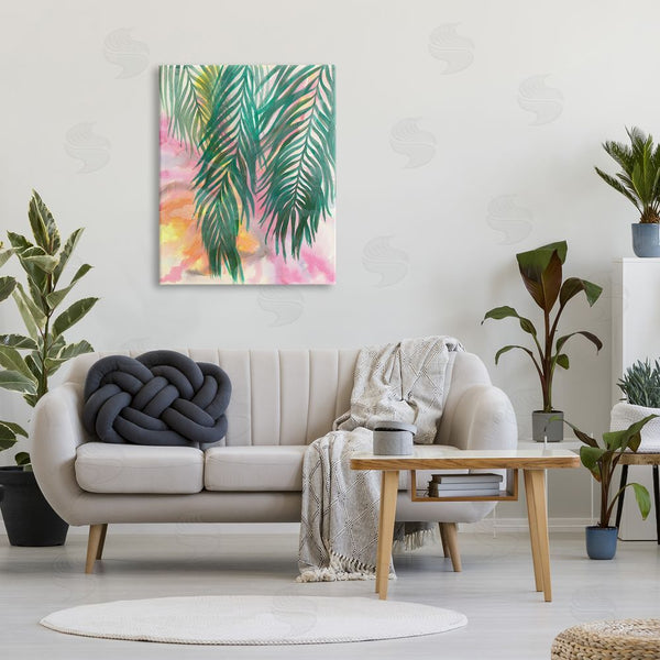 Stupell Industries Elvira Errico | Hanging Palms Tropical Plant Pink Watercolor Effect Wall Art