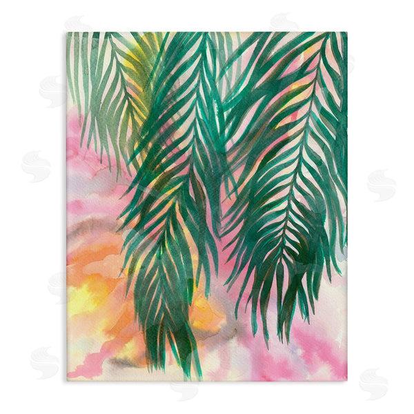 stupell industries Elvira Errico | Hanging Palms Tropical Plant Pink Watercolor Effect Wall Art