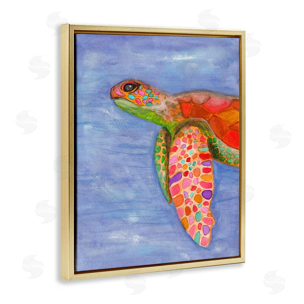 Stupell Industries Elvira Errico | Rainbow Sea Tortoise Soft Coastal Swimming Portrait