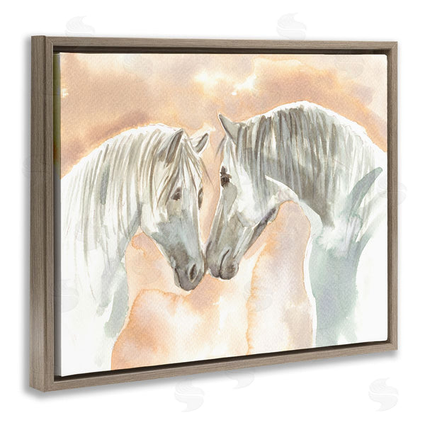 Stupell Industries Elvira Errico | White Horses Touching Noses Orange White Tan