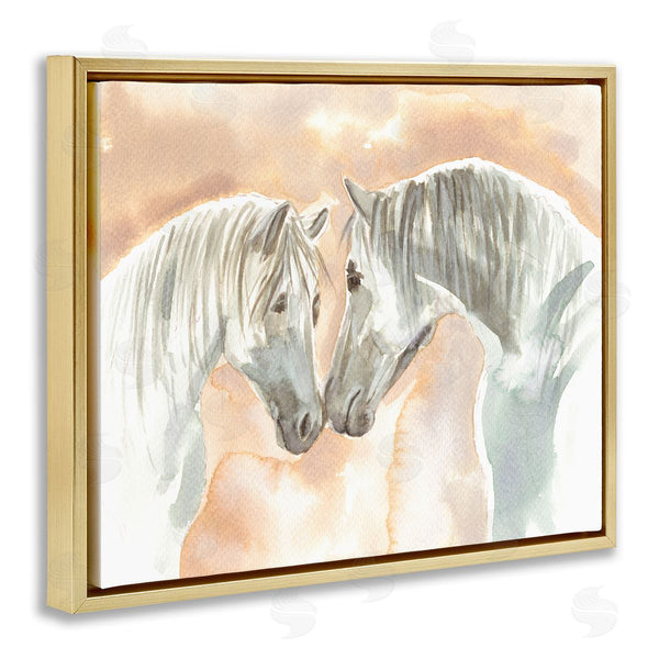 Stupell Industries Elvira Errico | White Horses Touching Noses Orange White Tan