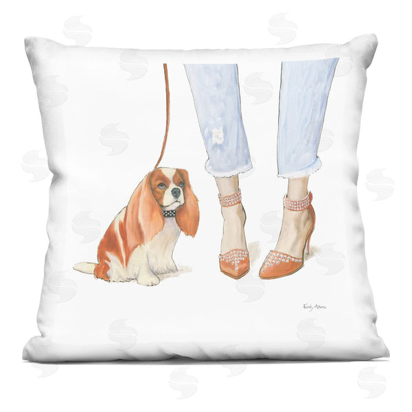 stupell industries Emily Adams | Dog Walk Glam Sparkle Heels Orange White Artwork Printed Throw Pillow