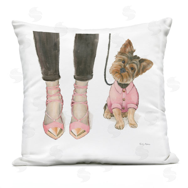 Stupell Industries Emily Adams | Glam Dog Walk Heels Fashion Pink Gold Design Printed Throw Pillow
