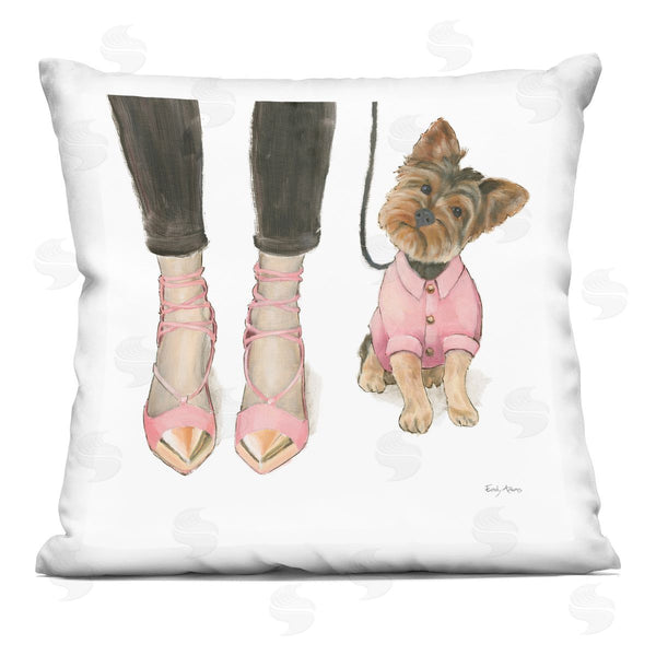 stupell industries Emily Adams | Glam Dog Walk Heels Fashion Pink Gold Design Printed Throw Pillow