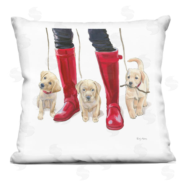 stupell industries Emily Adams | Labrador Puppies Rain Boots Fashion Dogs Printed Throw Pillow