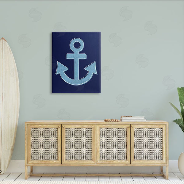 Stupell Industries Emily Cromwell | Bold Anchor White Outline Symbol Navy Background Wall Art