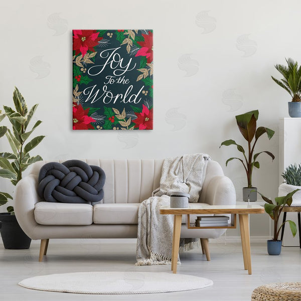 Stupell Industries Emily Cromwell | Joy To The World Festive Red Poinsettia Florals Wall Art
