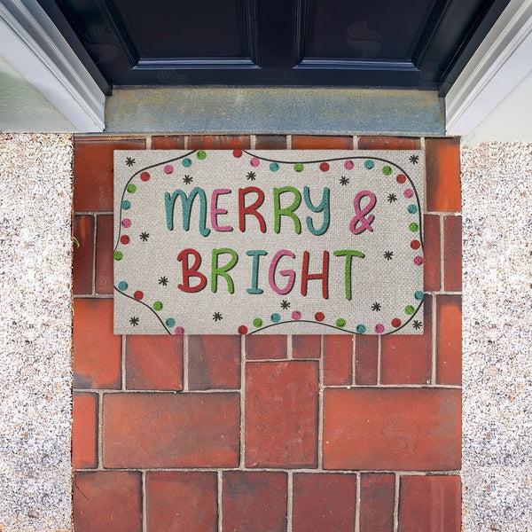 Stupell Industries Emily Cromwell | Merry & Bright Ornament Border Faux Sisal Door Mat