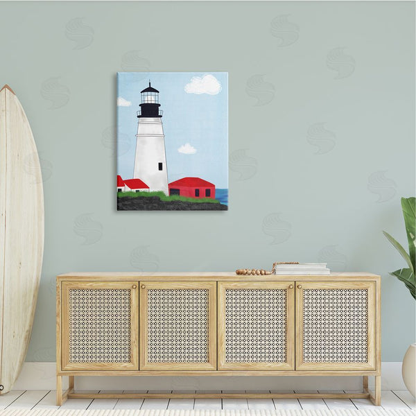 Stupell Industries Emily Cromwell | Tower Port Lighthouse Coastal Architectural Beacon Red House Wall Art