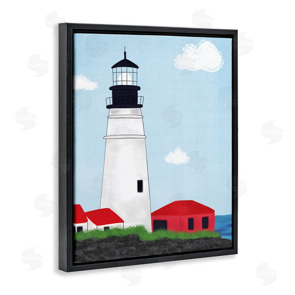 Stupell Industries Emily Cromwell | Tower Port Lighthouse Coastal Architectural Beacon Red House Wall Art