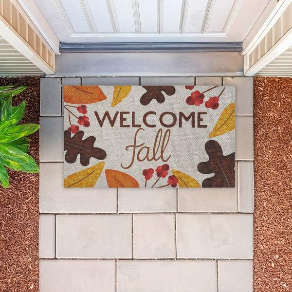 Stupell Industries Emily Cromwell | Welcome Fall Leaf Border Faux Sisal Door Mat