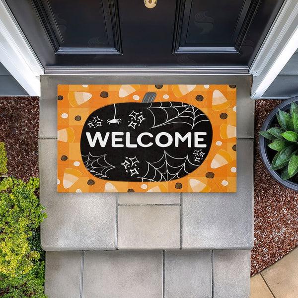 Stupell Industries Emily Cromwell | Welcome Pumpkin Candy Corn Non-Woven Door Mat