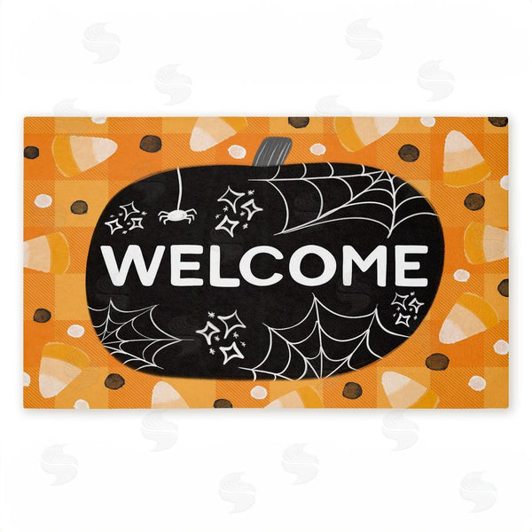 stupell industries Emily Cromwell | Welcome Pumpkin Candy Corn Non-Woven Door Mat