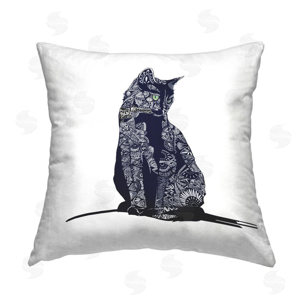 stupell industries Emily Kalina | Fractal Pattern Black Cat Printed Throw Pillow