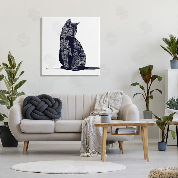 Stupell Industries Emily Kalina | Fractal Patterned Black Cat Wall Art