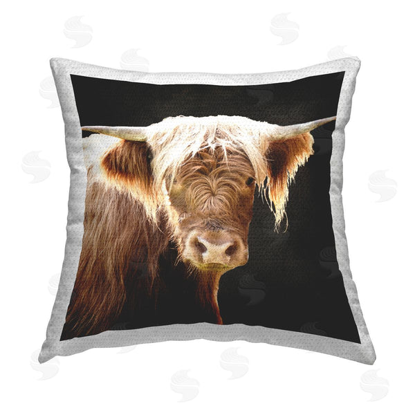 Stupell Industries Emily Navas | Shaggy Cow On Black Printed Throw Pillow