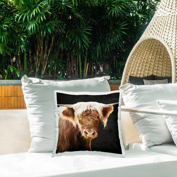 Stupell Industries Emily Navas | Shaggy Cow On Black Printed Throw Pillow