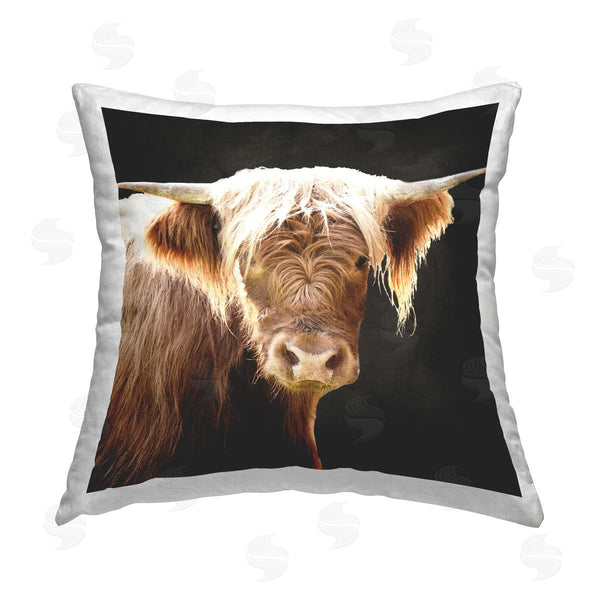 stupell industries Emily Navas | Shaggy Cow on Black Printed Throw Pillow