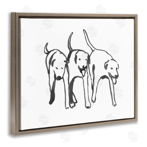 Stupell Industries Emma Caroline | Dog Trio Outline Minimal Black White Pets Wall Art