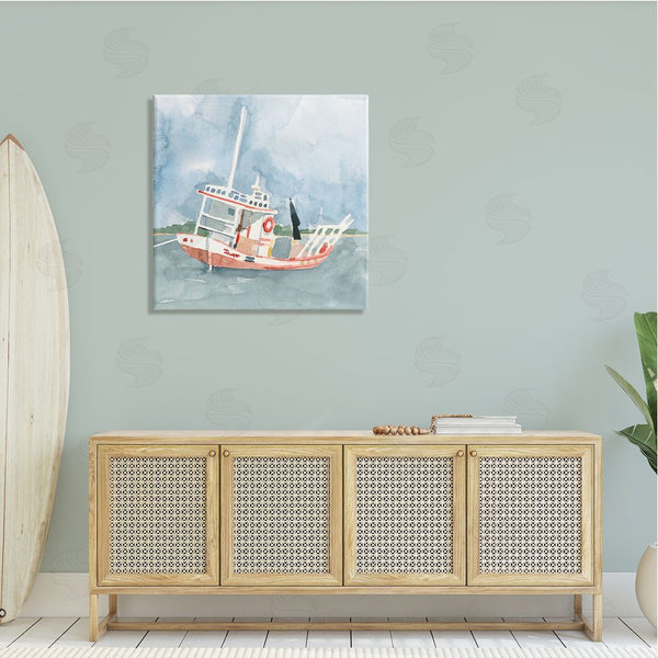 Stupell Industries Emma Caroline | Fishing Boat Sea Travel Vessel Watercolor Painting Wall Art