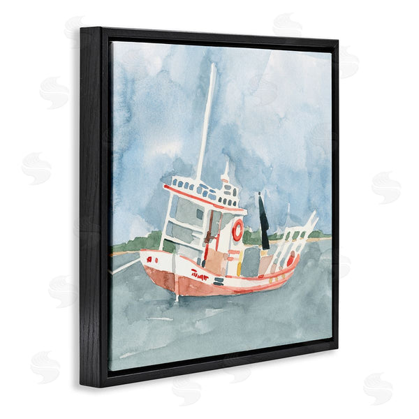 Stupell Industries Emma Caroline | Fishing Boat Sea Travel Vessel Watercolor Painting Wall Art