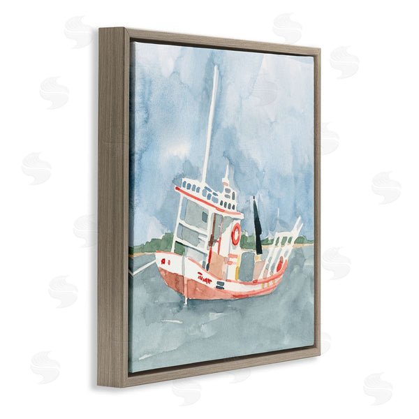 Stupell Industries Emma Caroline | Fishing Boat Sea Travel Vessel Watercolor Painting Wall Art