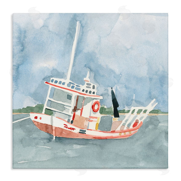stupell industries Emma Caroline | Fishing Boat Sea Travel Vessel Watercolor Painting Wall Art