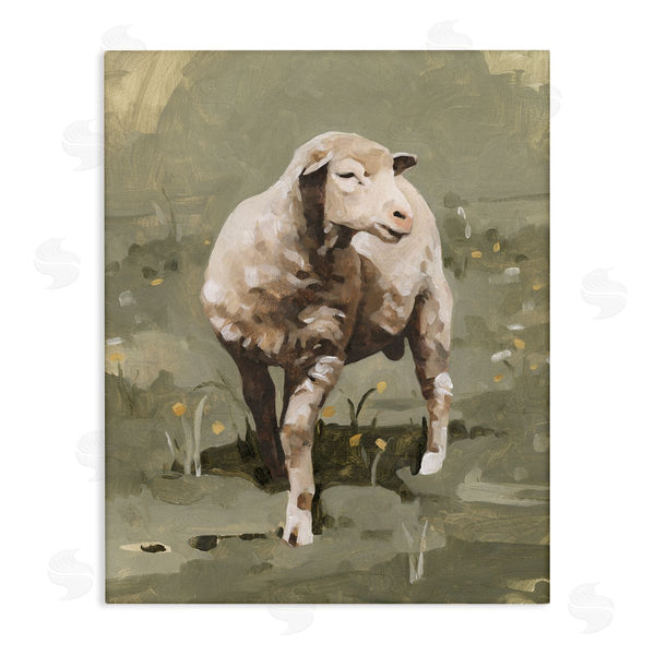 stupell industries Emma Caroline | Impressionistic Spring Sheep Grazing Grassy Farm Field Wall Art