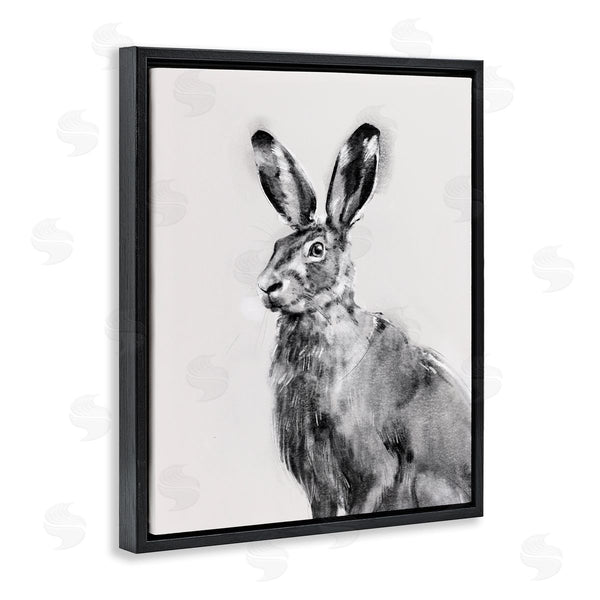 Stupell Industries Emma Caroline | Large Wild Hare Portrait Minimal Black Off-White Illustration Wall Art